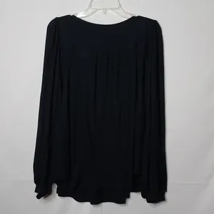 Free People boho long sleeve black scoop neck flowy pleated blouse shirt top M thumbnail 6
