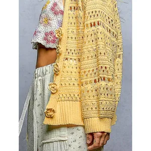 POL Open-Knit Floral‎ Button Cardigan - Medium thumbnail 6