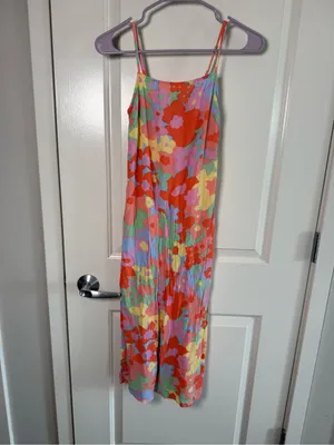 Billabong Floral Slip Midi Dress in Red, Pink, Yellow, Blue thumbnail 2
