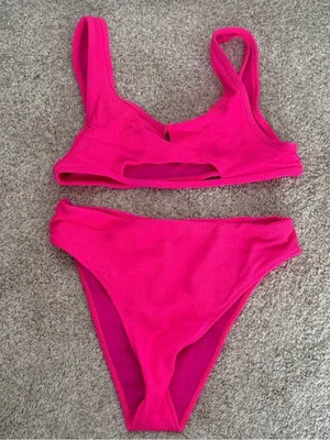 Frankie’s Bikinis Hot Pink Ribbed Bikini Set thumbnail 1