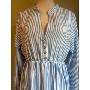 Blue White Striped Maxi Dress Long Sleeve L NWT costal preppy cottage resort boh thumbnail 2
