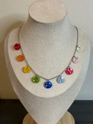 Handmade Colorful Button Necklace | Waterproof & Tarnish Resistant thumbnail 1