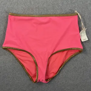 Aerie High Waisted Full Coverage Bikini Bottom Swim Size Small Pink Gold Trim thumbnail 1