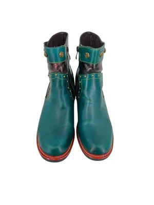 Boho Lagenlook Festival Teal Leather Ankle Boots Snake Print Stud Detail Size 42 thumbnail 3