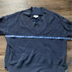 Aerie Ribbed Oversized V-neck Blue Sweater S thumbnail 5