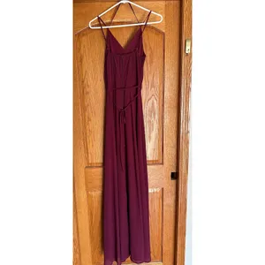 Windsor Burgundy Pleated V-Neck Maxi Dress Formal Evening Gown Bridesmaid Small thumbnail 2