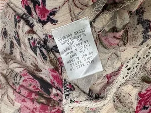 Entro Women's Sz L Floral Lace Boho Cream Pink Bell Sleeve Top thumbnail 6