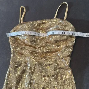 Women’s Gold Sequined Short Homecoming Dress Ruffle Hem Corset Back Size 4 NWOT thumbnail 11