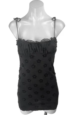Urban Outfitters Motel Black Sleeveless Floral Jacquard Ruffle Cami Tank Mini Bodycon Dress XS thumbnail 1