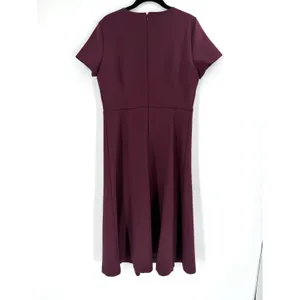 Ann Taylor Ponte Fit and Flare Dress 8 Burgundy Short Sleeve Professional Office thumbnail 7