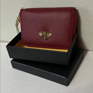 Bee Chic Burgundy Wallet with Gold Bee Detail RDIF tech thumbnail 1