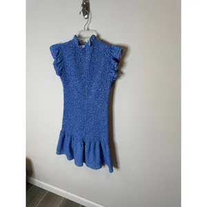 French Connection‎ Smocked Ruffle Dress Blue White Floral Print XS thumbnail 4