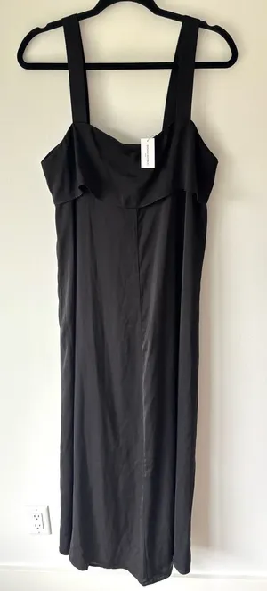 Banana Republic Black Sleeveless Satin Midi Dress Tie Back Square Neck Cocktail thumbnail 1
