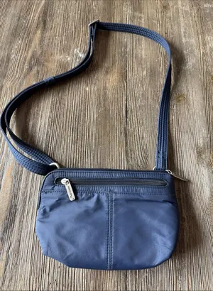 Travelon Sling Bag Crossbody Purse blue Flap Organizer Adjustable fanny pack thumbnail 1