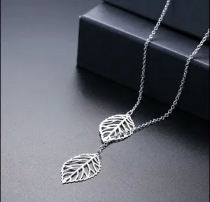 Beautiful Silver Double Leaf Stranded Necklace, Fashion Jewelry Woman's, Gift thumbnail 3