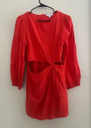And Now This Cutout Mini Dress Women's Large 100% Cotton Twist Knot Long Sleeve thumbnail 1