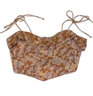 American Eagle Corset Style Ruffle Floral Top with Tie Straps thumbnail 1