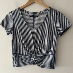 Abercrombie & Fitch Blue and White Stripe Knot Front‎ Crop Top thumbnail 1