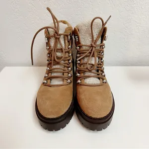 Marc Fisher Leigan Caramel Suede Sherpa Trim Lug Hiking Boot NWOT Size 5 thumbnail 4