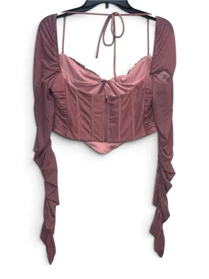 White Fox Mauve Corset Crop Top Women’s 2XL Ruched Mesh Long Sleeve NWT thumbnail 4
