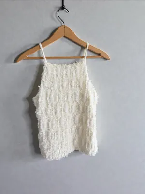 eri + ali White‎ Fringed Textured High Neck Tank Top Size XS thumbnail 2