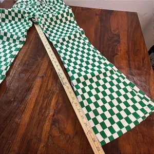 Fashion Green White Checkered Flare Jeans High Waisted Wide Leg Size 2 NEW thumbnail 6