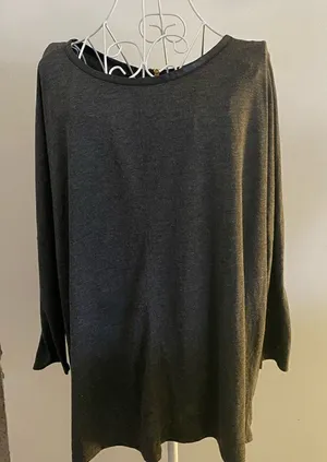 Zara W&B Collection Long Sleeve Dolman Top Faux Leather Trim Size L Gray thumbnail 1
