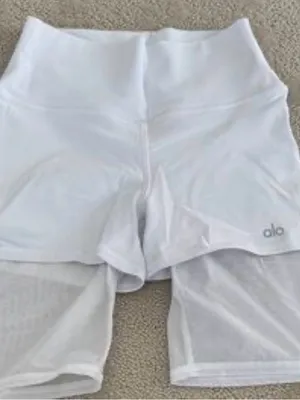 Alo High-Waist White Bike Shorts with Overlay thumbnail 1