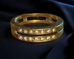 Vintage NV Signed Paved Crystal Band Ring Gold thumbnail 1