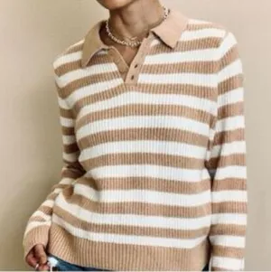 American Eagle Beige and White Striped Knit Sweater thumbnail 1