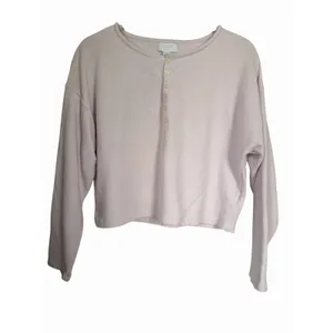 Love By GAP Women's Sz S Light Pink Waffle Knit Henley Cropped Top Cotton Blend thumbnail 3