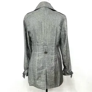 Express Double Breasted Silver Chiffon Trench Coat Size M thumbnail 2