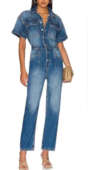 We The Free By Free People NWT Marci Coverall Denim Jumpsuit XS thumbnail 1