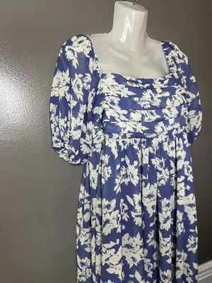 Wallflower Dress Womens Large Blue Floral Square Neck Smocked Maxi Sundress thumbnail 4