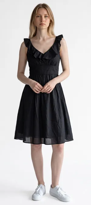 White House Black Market Silk Blend Ruffle V Neck Midi A line Sundress Dress 00 thumbnail 1