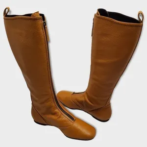 Vicini Tapeet Zipper Tall Leather Boot Front Zip Up Flat Riding Boots Sz 37.5 thumbnail 1