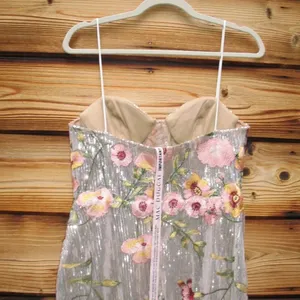 Mac Duggal 68896 Silver Sleeveless Bustier Floral Applique Gown thumbnail 13