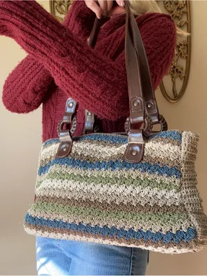 Woven Crochet Striped Shoulderbag Blue thumbnail 10