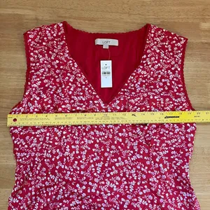 NWT Loft Floral Lace Trim Cap Sleeve Top Red white Size 12 / L thumbnail 7