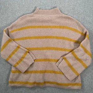 Blu Pepper Mock Neck Stripe Sweater Women's Small Brown/Yellow Ribbed Knit Boxy thumbnail 8