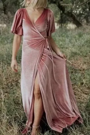 Baltic Born Meghan Velvet Wrap Maxi Dress Blush Pink Mauve Event Evening Wedding thumbnail 1