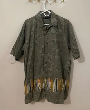 No Boundaries Olive Floral Short-Sleeve Button-Down with Surfboard Trim thumbnail 1
