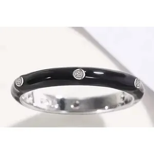 Boutique NEW Pave‎ Black & White Stackable Ring | 925 Sterling Silver Enamel thumbnail 14
