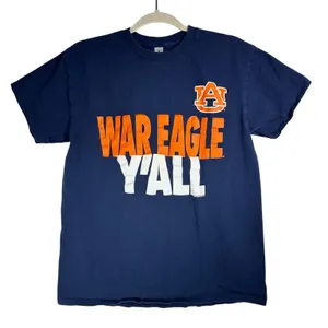 Auburn Tigers War Eagle Y'all Womens Navy‎ Blue Graphic T-Shirt Gildan Medium M thumbnail 1