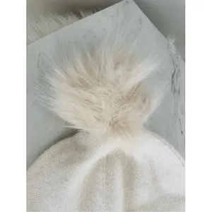 Nordstrom Faux Fur Cashmere Pompom Beanie, 100%Cashmere, Ivory Cream, NWT thumbnail 3