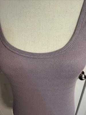 Loft| Women's Ribbed Scoop Neck Tank Top - Lavender with Light Silver Stripes thumbnail 2