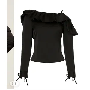 Osman Yousefzada Black Ruffle Cold Shoulder Satin Top Size 2 Whimsigoth Y2K thumbnail 10