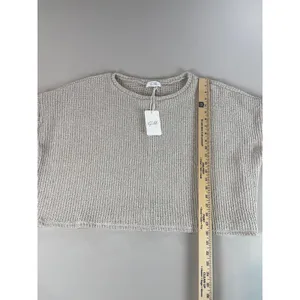 Gilli Sweater Size L Beige Open Knit Short Sleeve Cropped Boxy Round Neck NWT thumbnail 4
