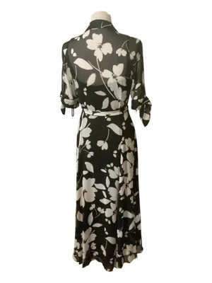 Calvin Klein Black & White Floral Sheer Shirt Dress Maxi w/ Slip & Belt thumbnail 3
