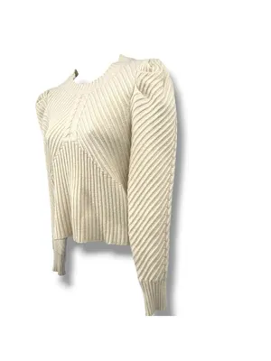 Allison Cecile Cream Ribbed Sweater Puff Sleeves Size XS Coquette Balletcore thumbnail 4
